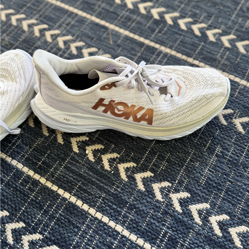 Hoka White and Tan Athletic Shoes
